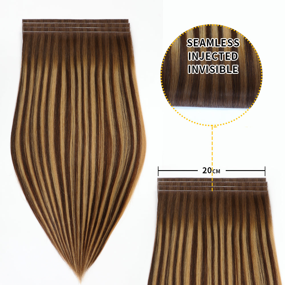 Yilite (#P4/27/T4) Chocolate Brown to Caramel Blonde Tape Weft Hair Extensions