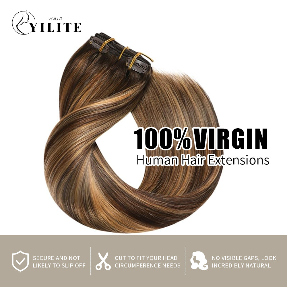Yilite (#P4/27/T4) Chocolate Brown to Caramel Blonde Classic Clip Ins