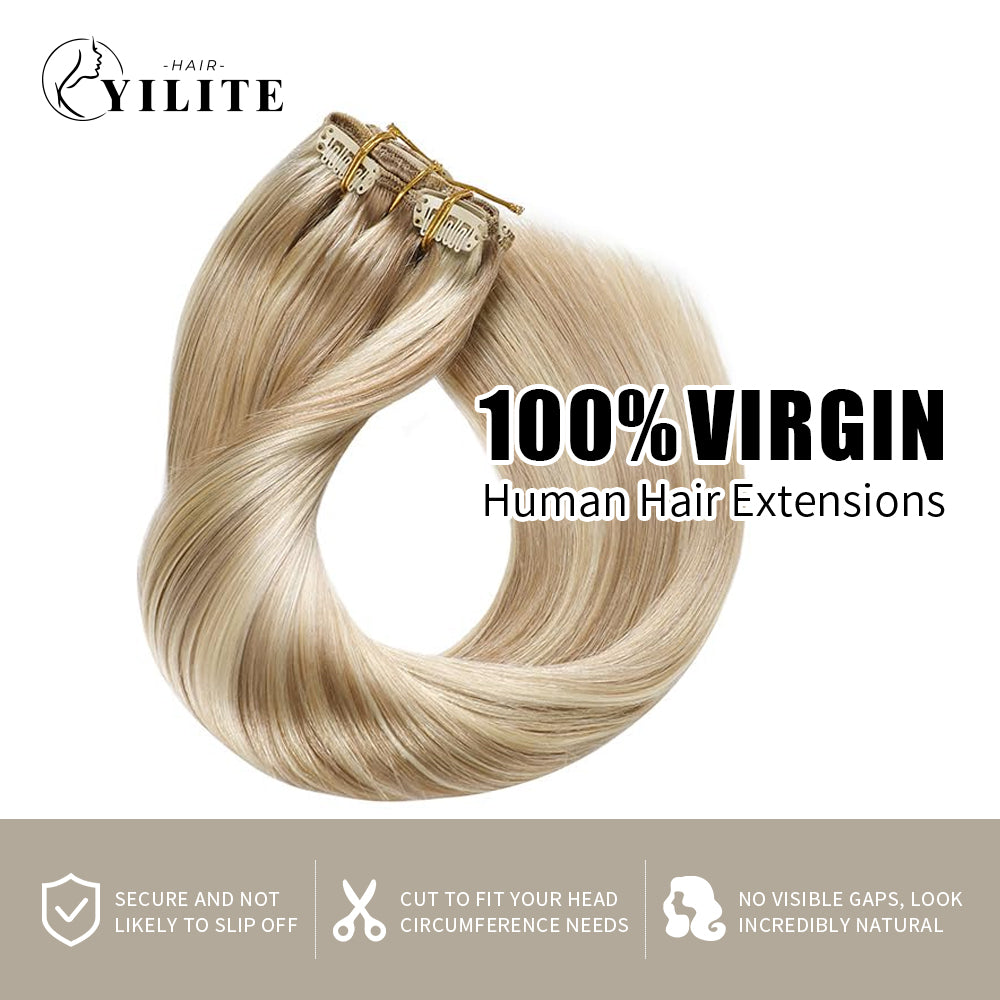 Yilite (#P18/613) Ash Blonde Highlights Classic Clip Ins
