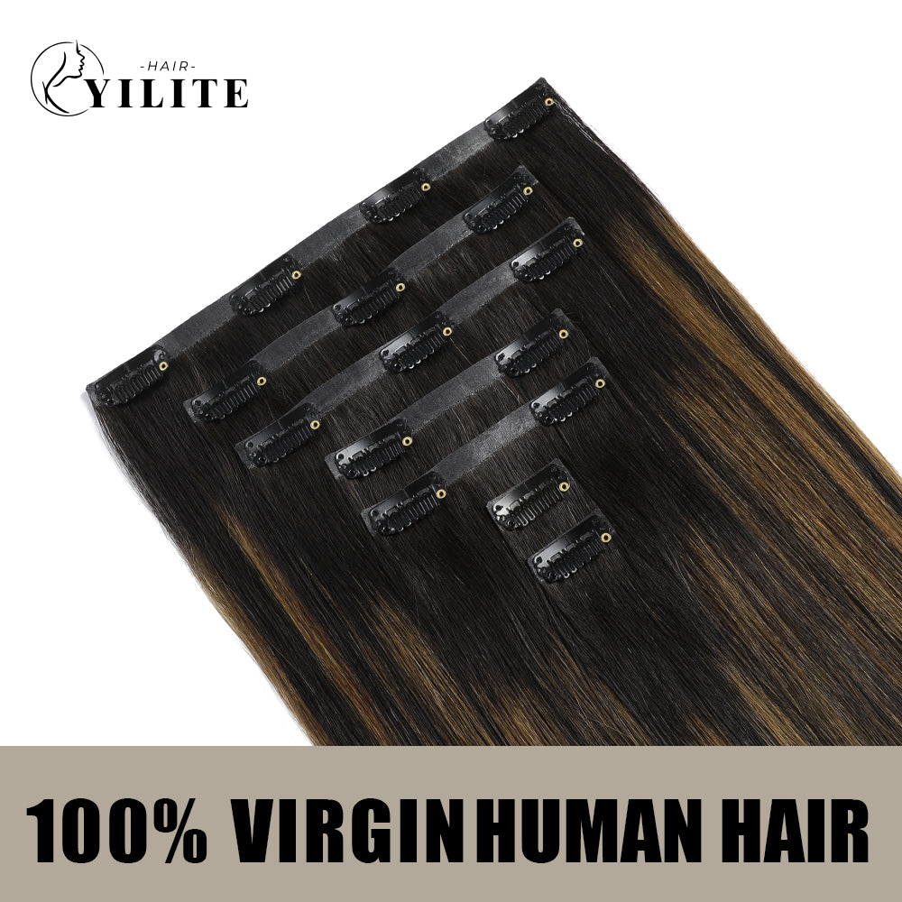 Yilite (#P1B/6/T1B) Natural Black Balayage Seamless Clip Ins 7Pcs