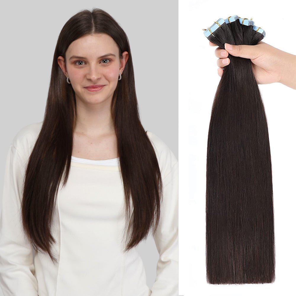 Yilite (#2) Darkest Brown Tape In Hair Extensions Remy Human Hair 24Pcs