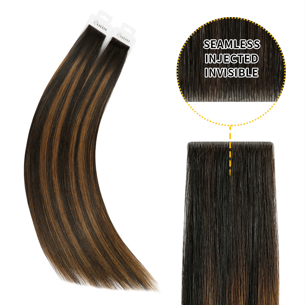 Yilite (#P1B/6/T1B) Natural Black Balayage Invisible Tape In Extensions 20Pcs