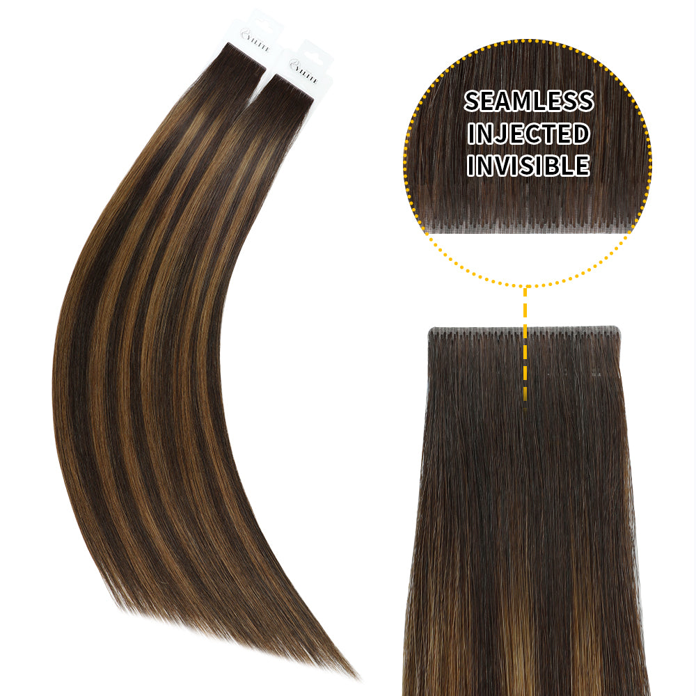 Yilite (#P2/6/T2) Darkest Brown Balayage Invisible Tape In Extensions 20Pcs