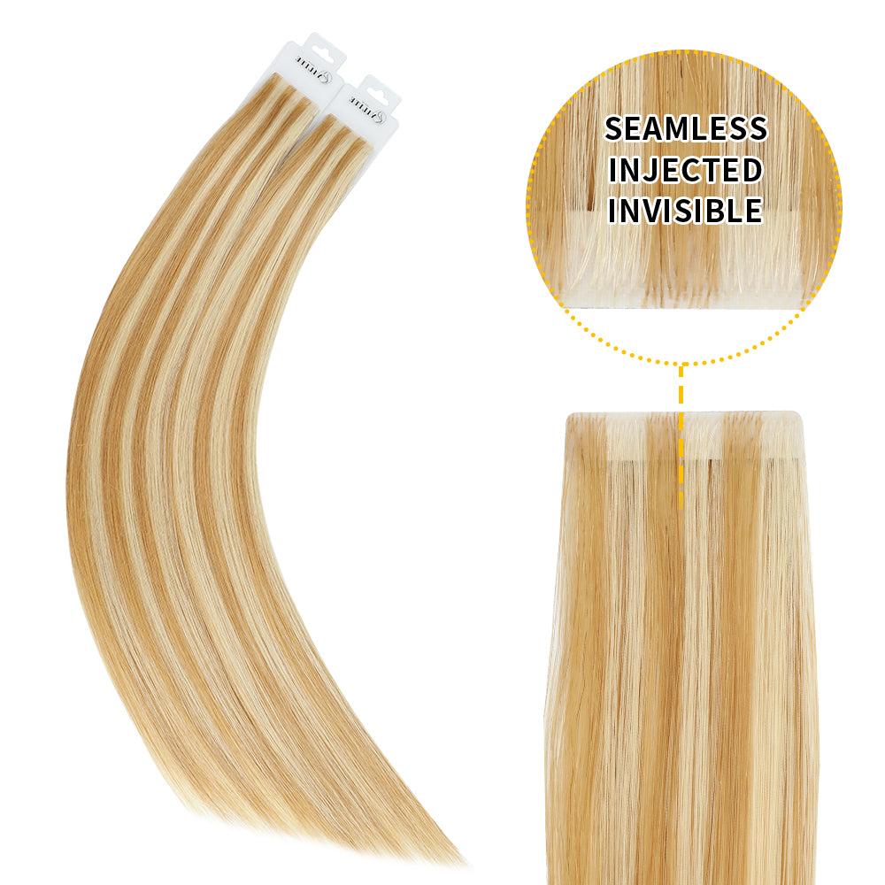 Yilite (#P27/613) Strawberry Blonde Bleach Blonde Invisible Tape In Extensions 20Pcs