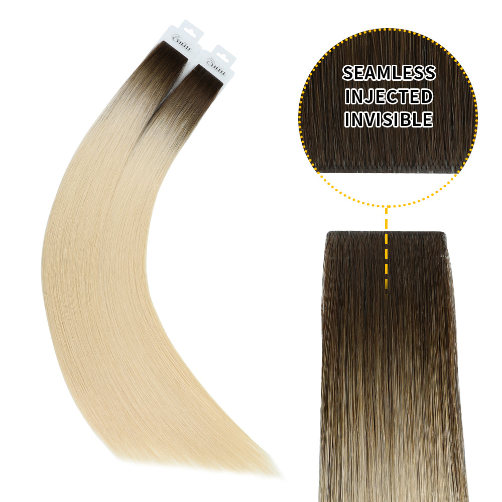 Yilite (#T2/60) Darkest Brown to Platinum Blonde Invisible Tape In Extensions 20Pcs