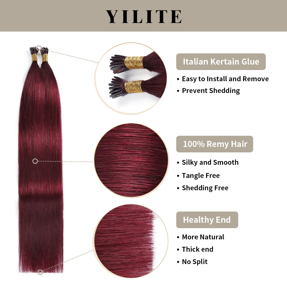 Yilite (#99J) Burgundy I Tip Extensions