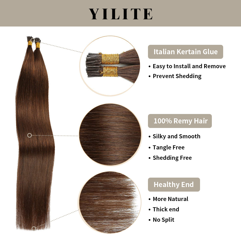 Yilite (#4) Chocolate Brown I Tip Extensions