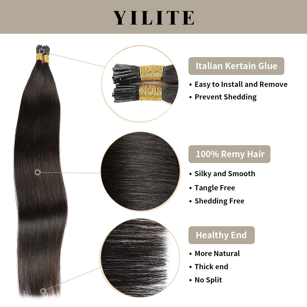 Yilite (#1B) Natural Black I Tip Extensions