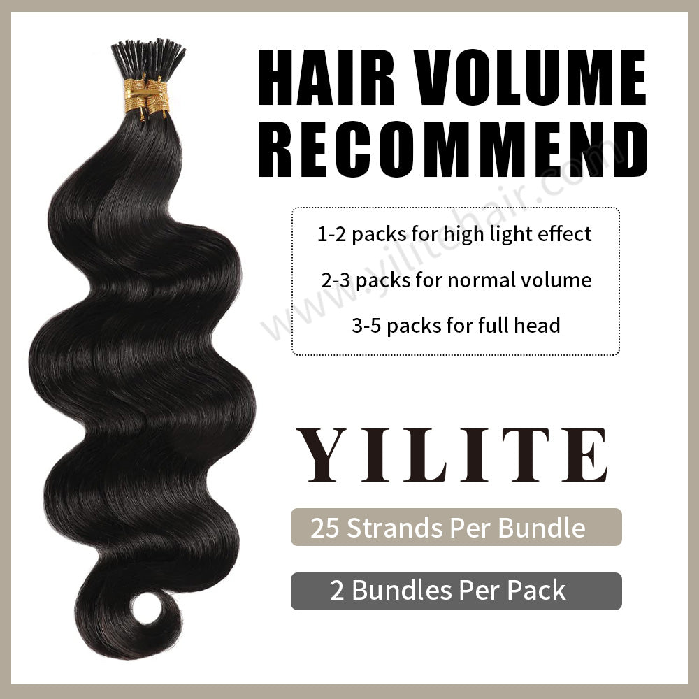 Yilite (#1B) Natural Black Body Wave I Tip Extensions