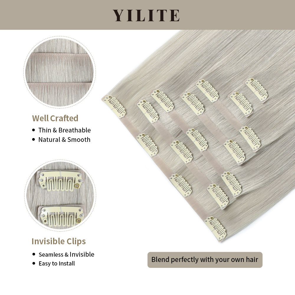 Yilite Silver Seamless Clip Ins 7Pcs