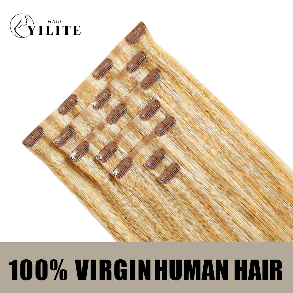 Yilite (#P27/613) Strawberry Blonde Bleach Blonde Seamless Clip Ins 7Pcs