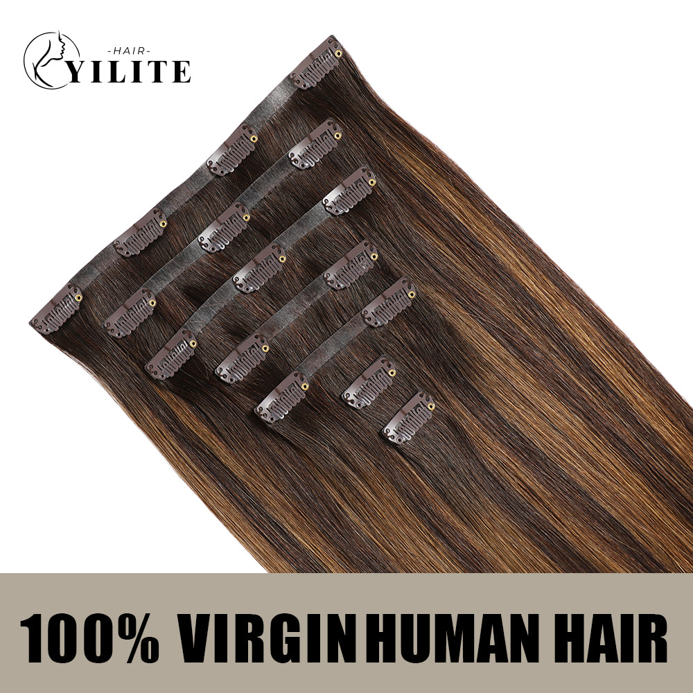 Yilite (#P2/6/T2) Darkest Brown Balayage Seamless Clip Ins 7Pcs