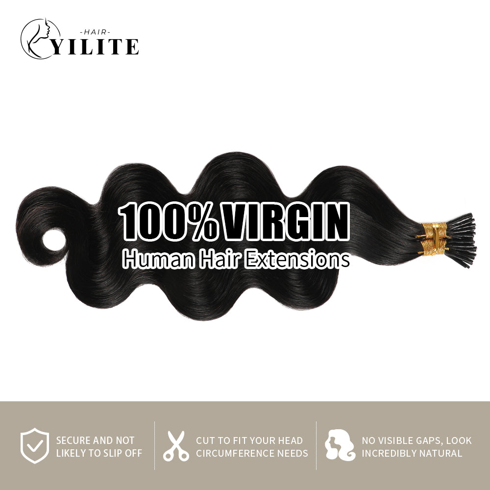 Yilite (#1B) Natural Black Body Wave I Tip Extensions