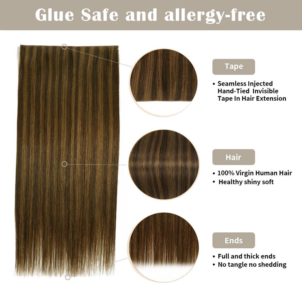 Yilite (#P2/6) Darkest Brown Chestnut Balayage Tape Weft Hair Extensions
