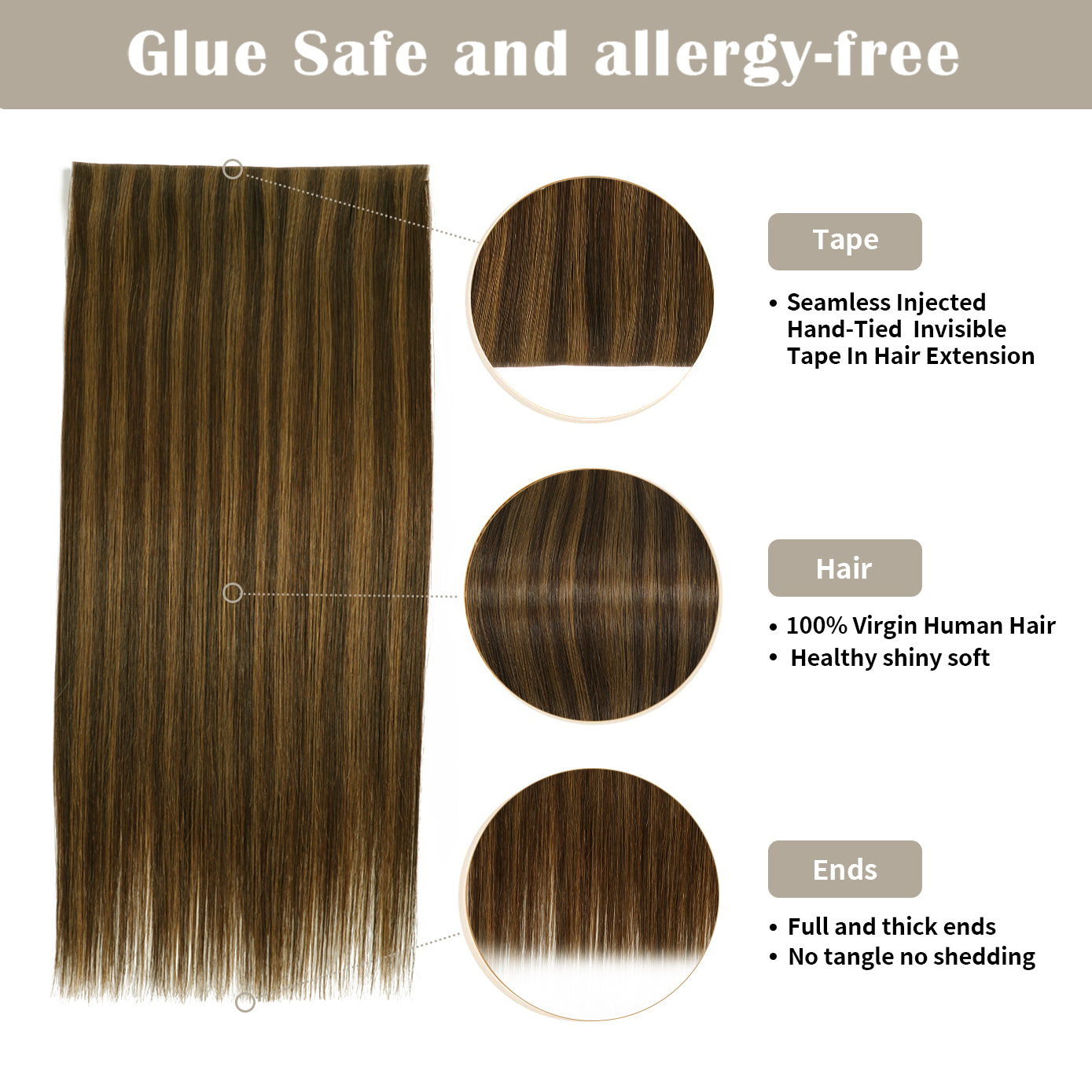 Yilite (#P2/6) Darkest Brown Chestnut Balayage Tape Weft Hair Extensions