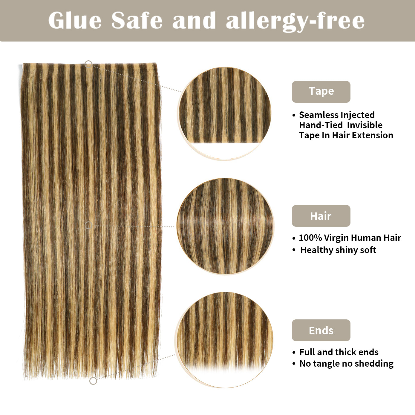 Yilite (#P4/27) Caramel Blonde Balayage Tape Weft Hair Extensions
