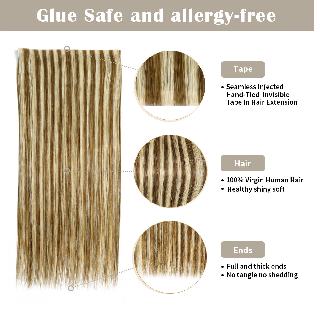 Yilite (#P6/613) Chestnut Brown Balayage Tape Weft Hair Extensions