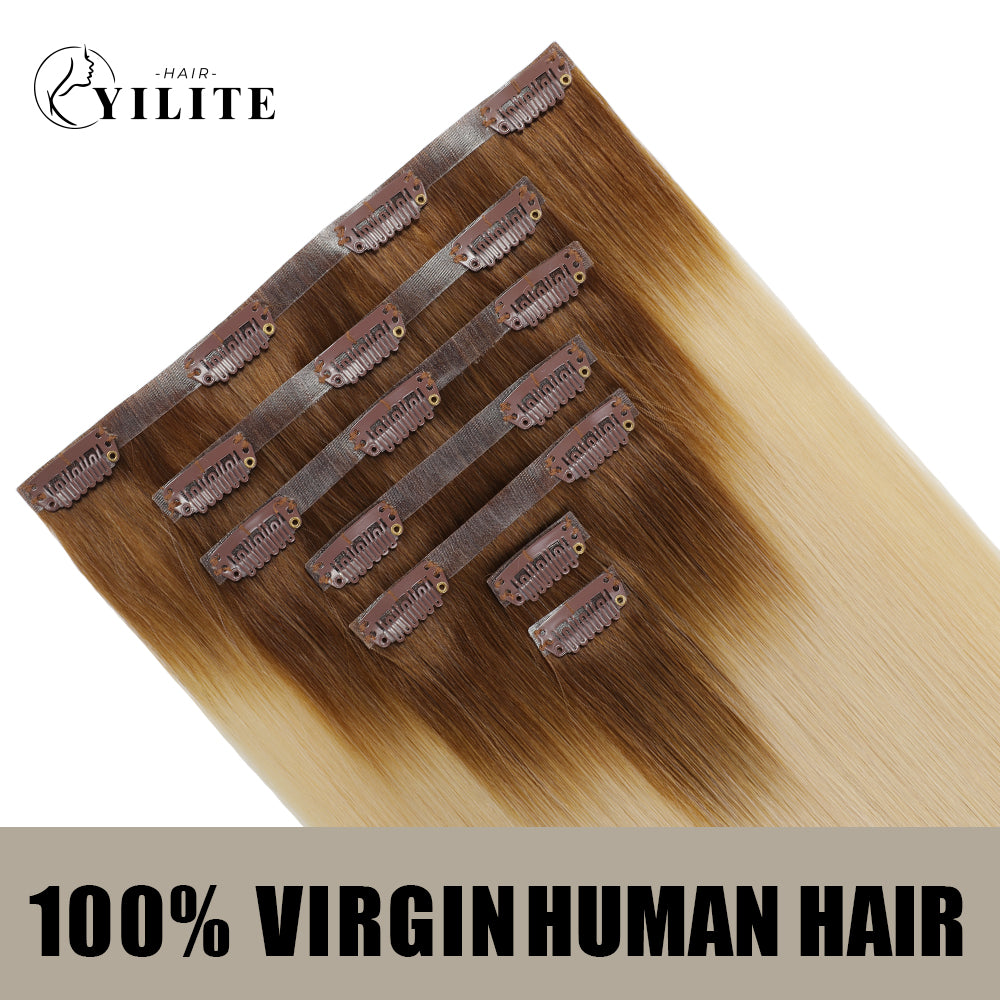 Yilite (#T8/60) Light Brown to Platinum Blonde Seamless Clip Ins 7Pcs