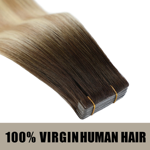 Yilite  (#T2/P18/613) Darkest Brown with Blonde Balayage Invisible Tape In Extensions 20Pcs