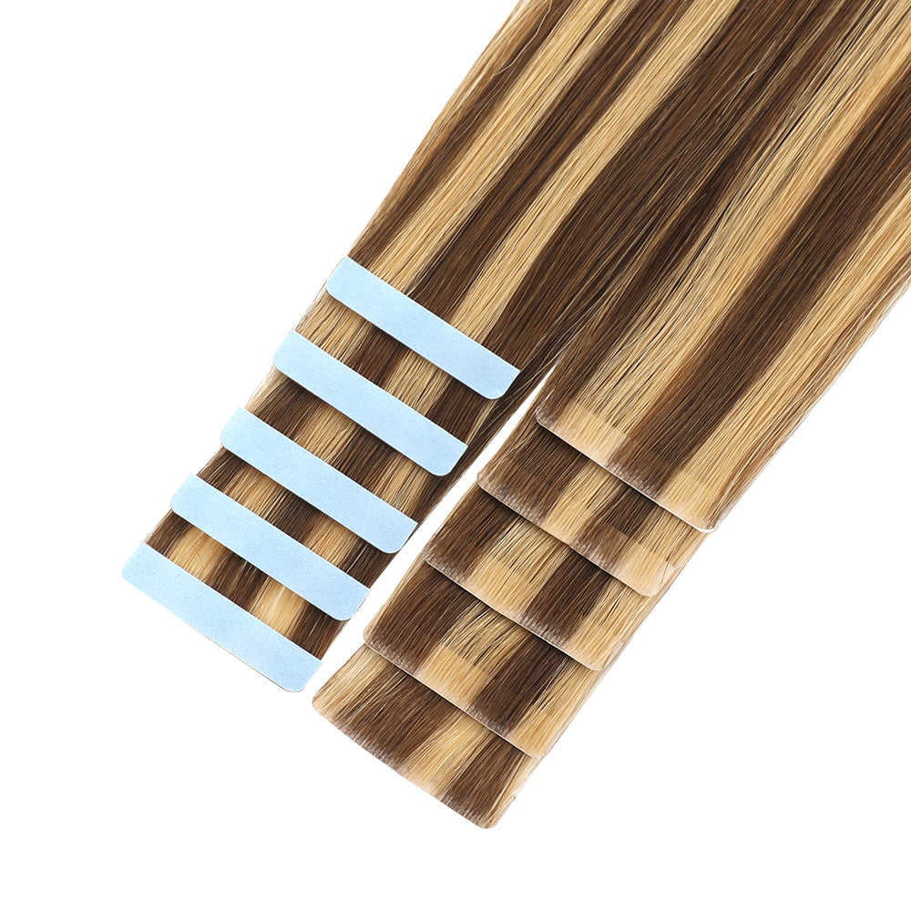 Yilite (#P4/27) Caramel Blonde Balayage Invisible Tape In Extensions 20Pcs