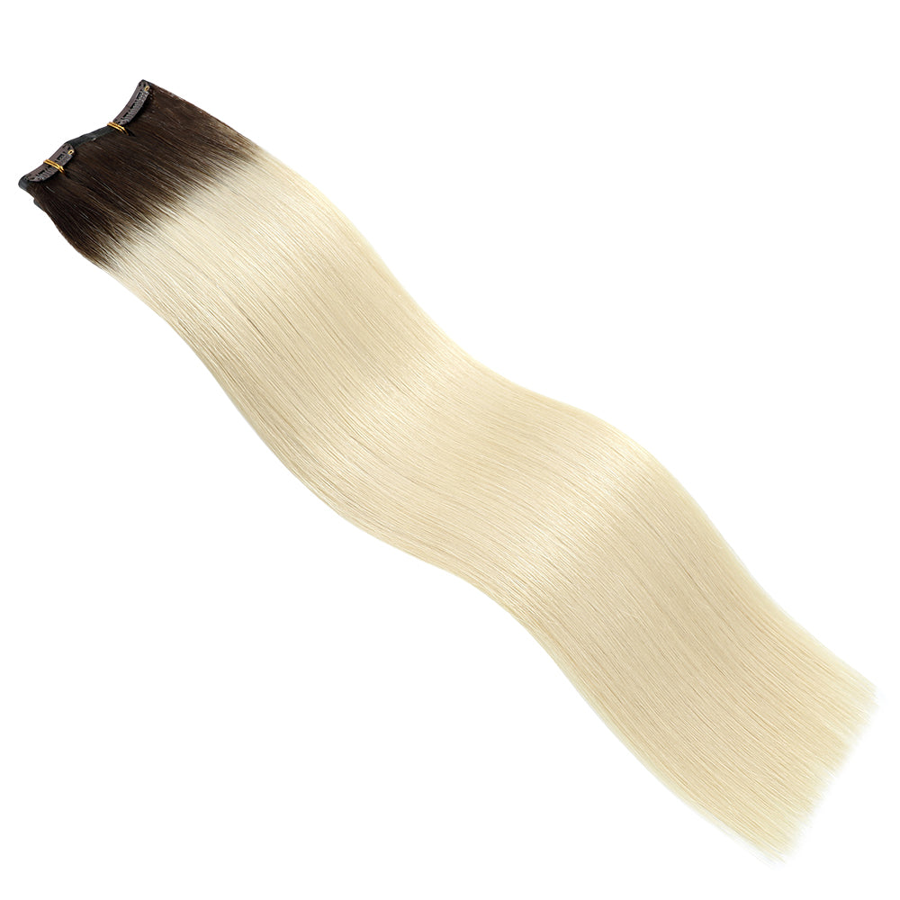 Yilite (#T2/60) Darkest Brown to Platinum Blonde Seamless Clip Ins 7Pcs