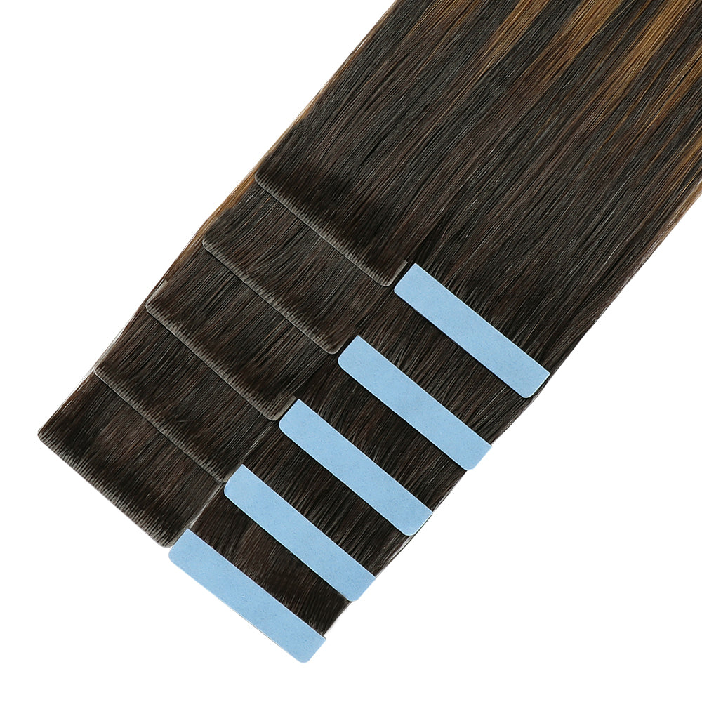 Yilite (#P1B/6/T1B) Natural Black Balayage Invisible Tape In Extensions 20Pcs