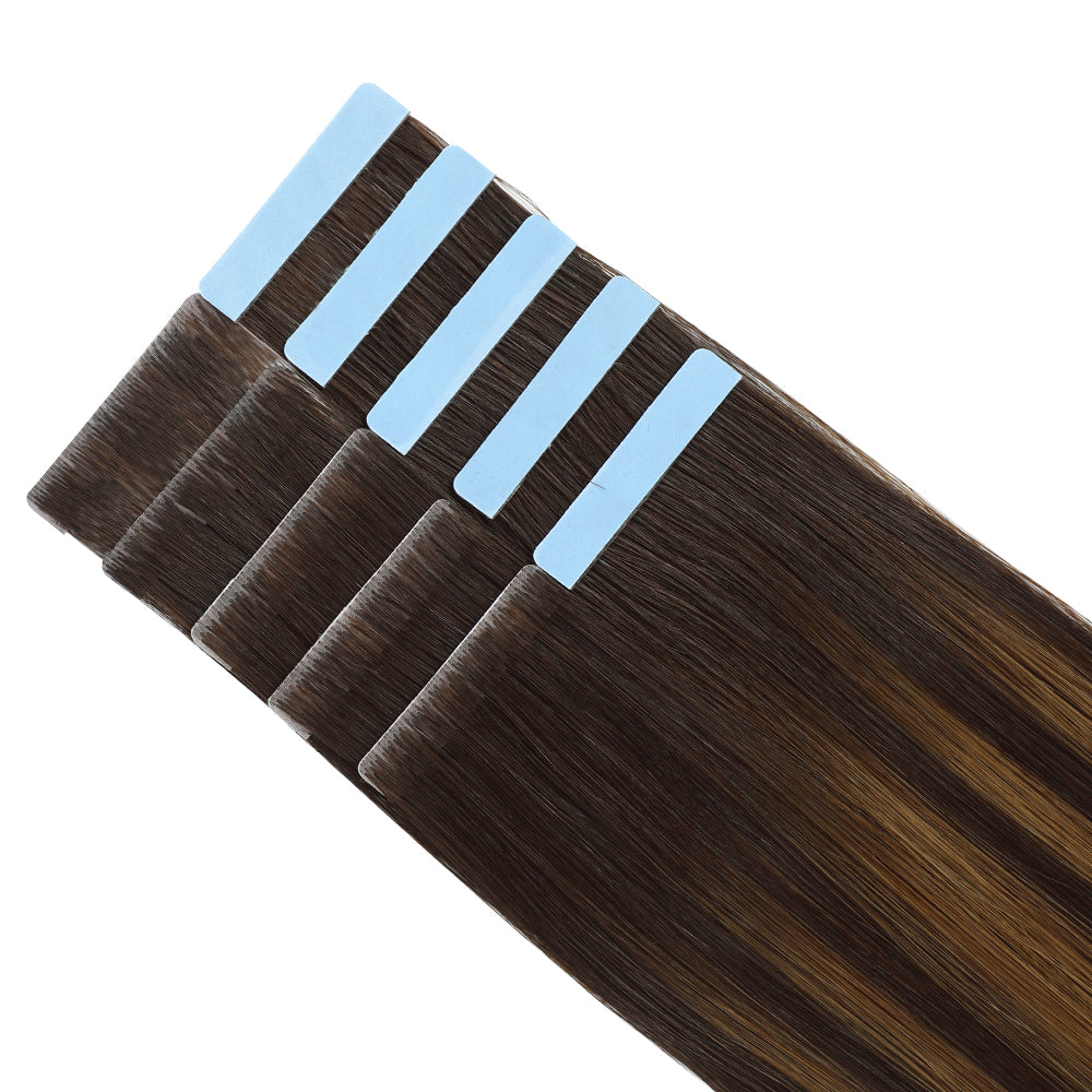 Yilite (#P2/6/T2) Darkest Brown Balayage Invisible Tape In Extensions 20Pcs