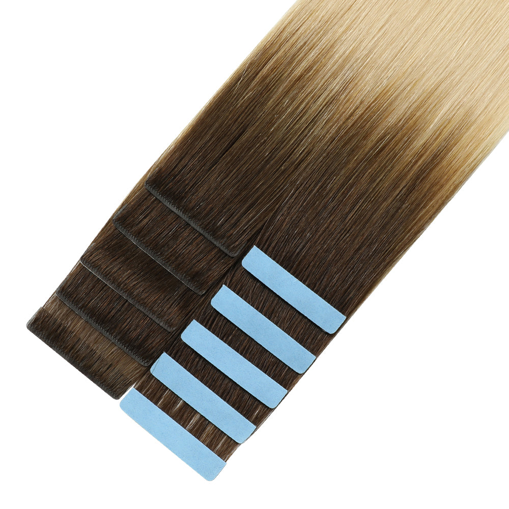 Yilite (#T2/60) Darkest Brown to Platinum Blonde Invisible Tape In Extensions 20Pcs