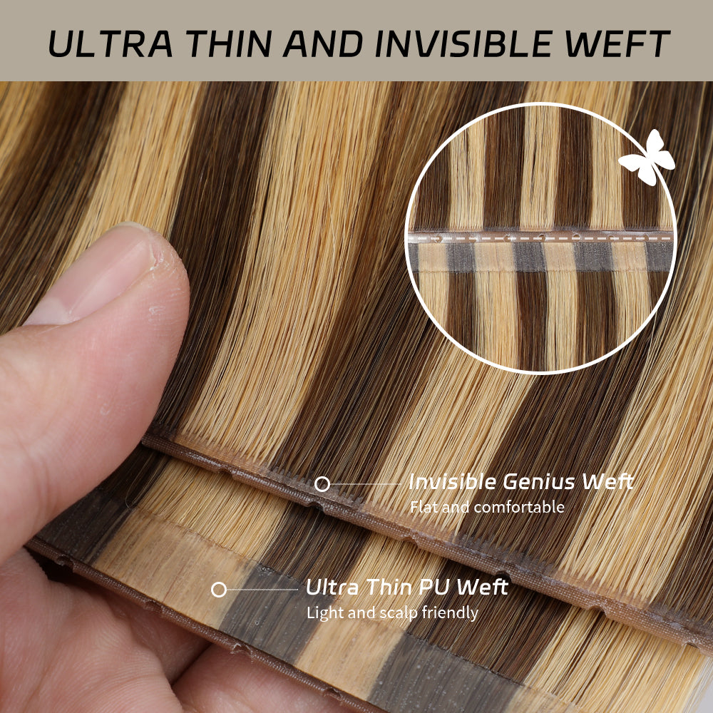 Yilite (#P4/27) Caramel Blonde Balayage Butterfly Weft Hair Extensions