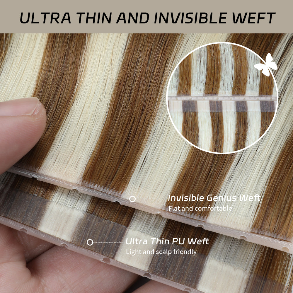 Yilite (#P8/60) Light Brown with Blonde Balayage Butterfly Weft Hair Extensions