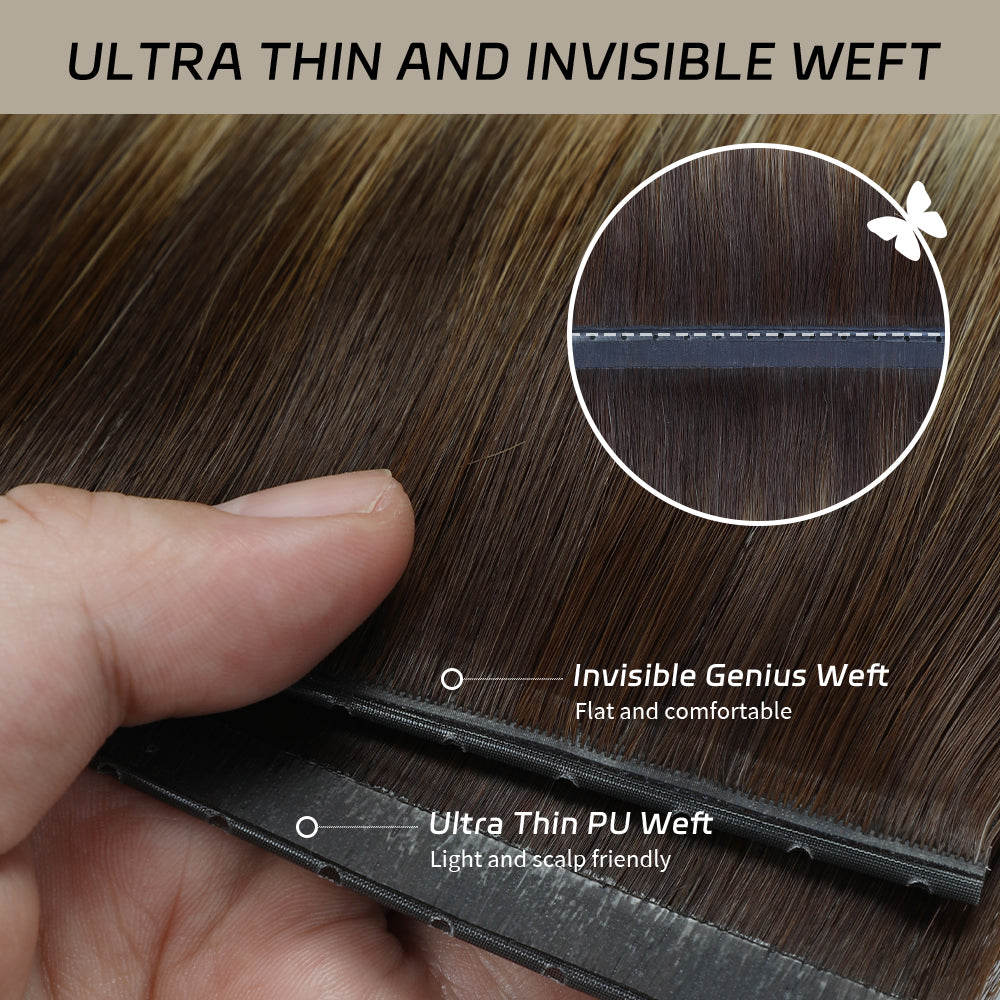 Yilite (#T2/P18/60) Darkest Brown with Ash Blonde Balayage Butterfly Weft Hair Extensions