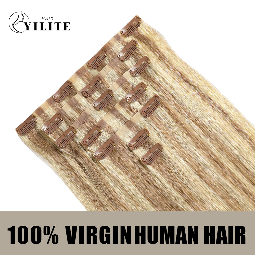 Yilite (#P18/613) Ash Blonde Highlights Seamless Clip Ins 7Pcs