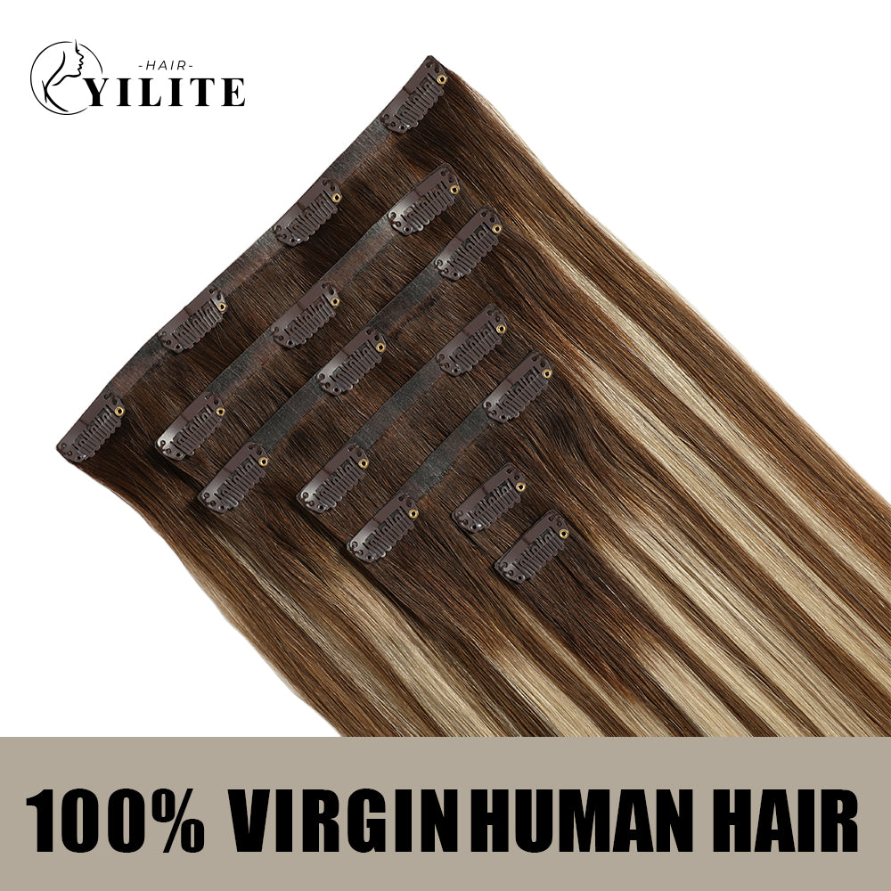 Yilite (#P6/613/T4) Brown to Blonde Balayage Seamless Clip Ins 7Pcs