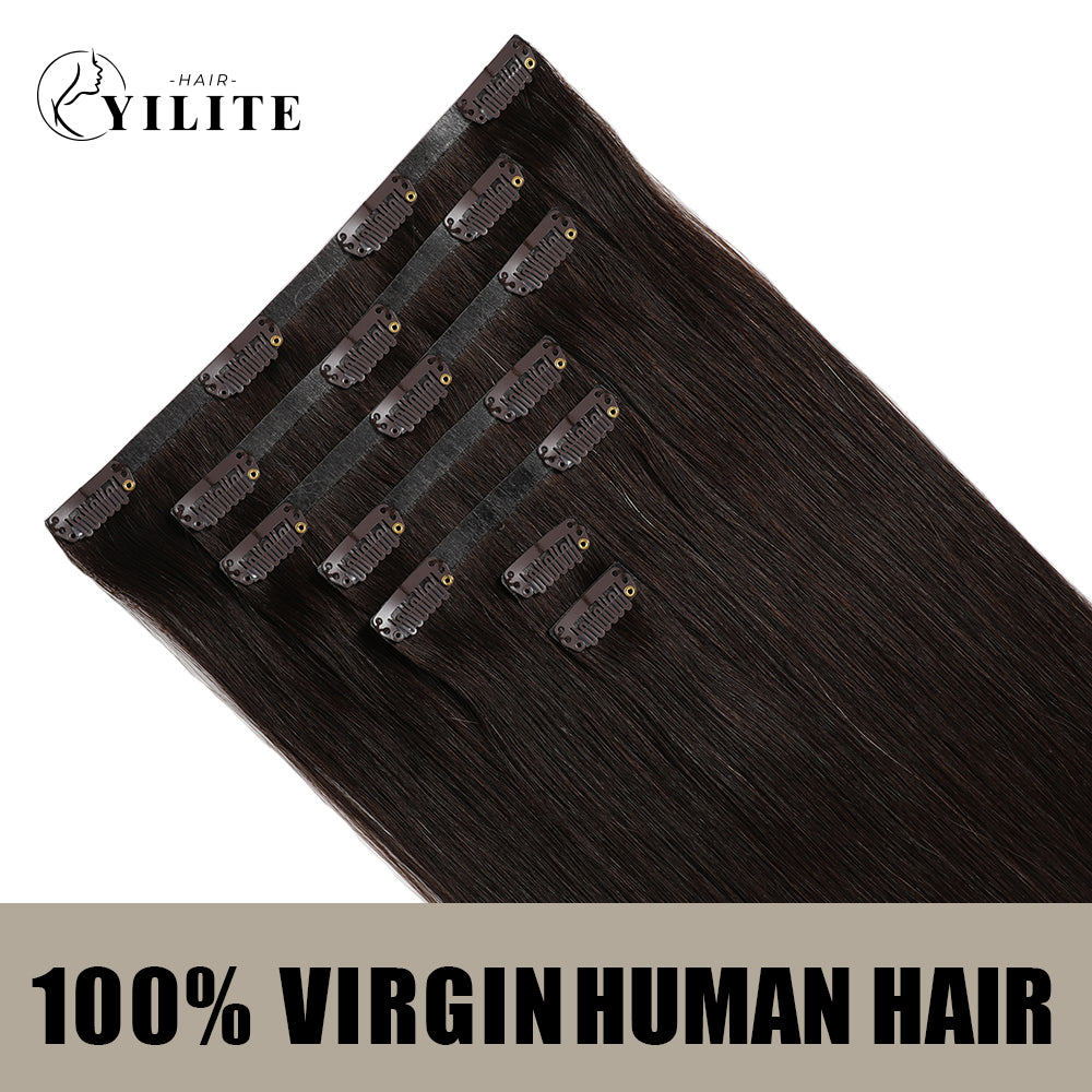 Yilite (#2) Darkest Brown Seamless Clip Ins 7Pcs