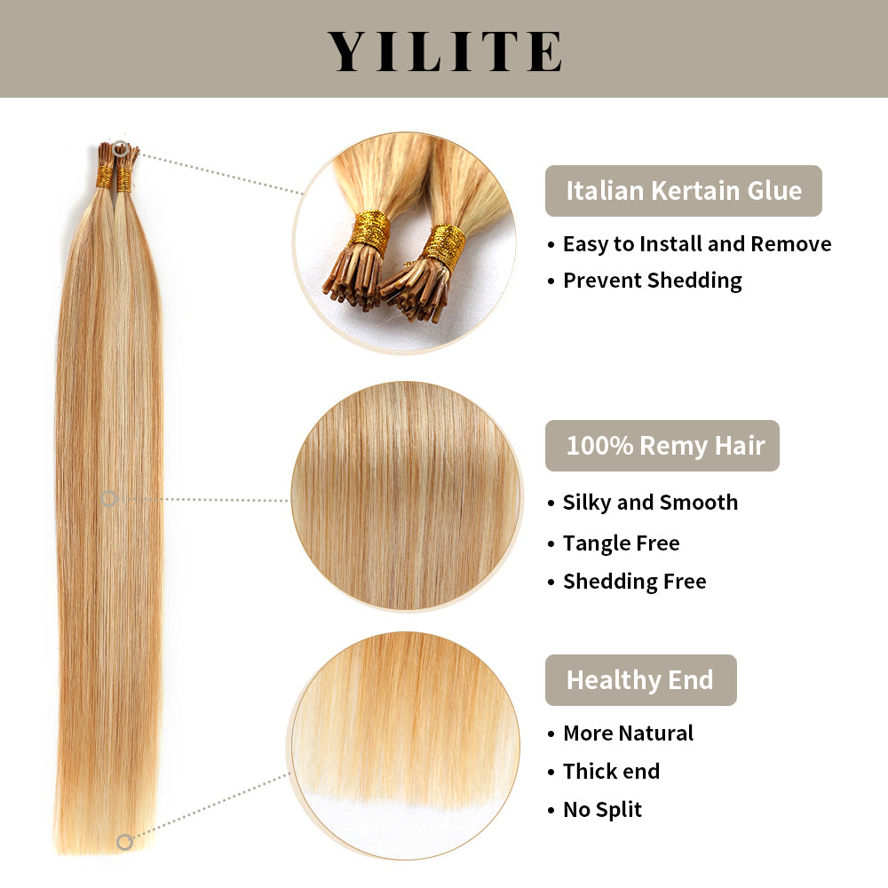 Yilite (#P27/613) Strawberry Blonde Bleach Blonde I Tip Extensions
