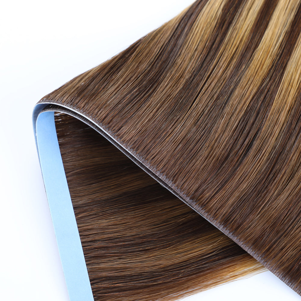 Yilite (#P4/27/T4) Chocolate Brown to Caramel Blonde Tape Weft Hair Extensions