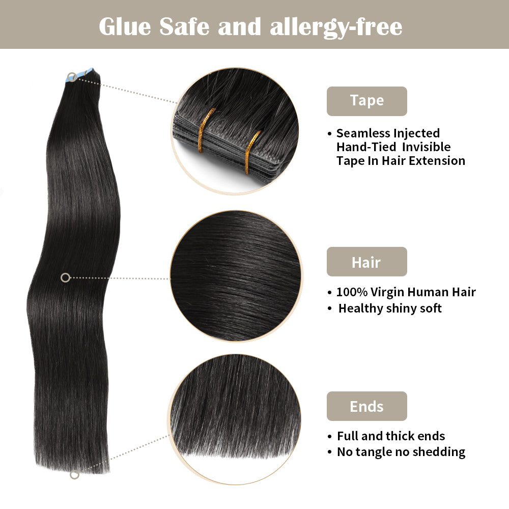 Yilite (#1) Jet Black Invisible Tape In Extensions 20Pcs