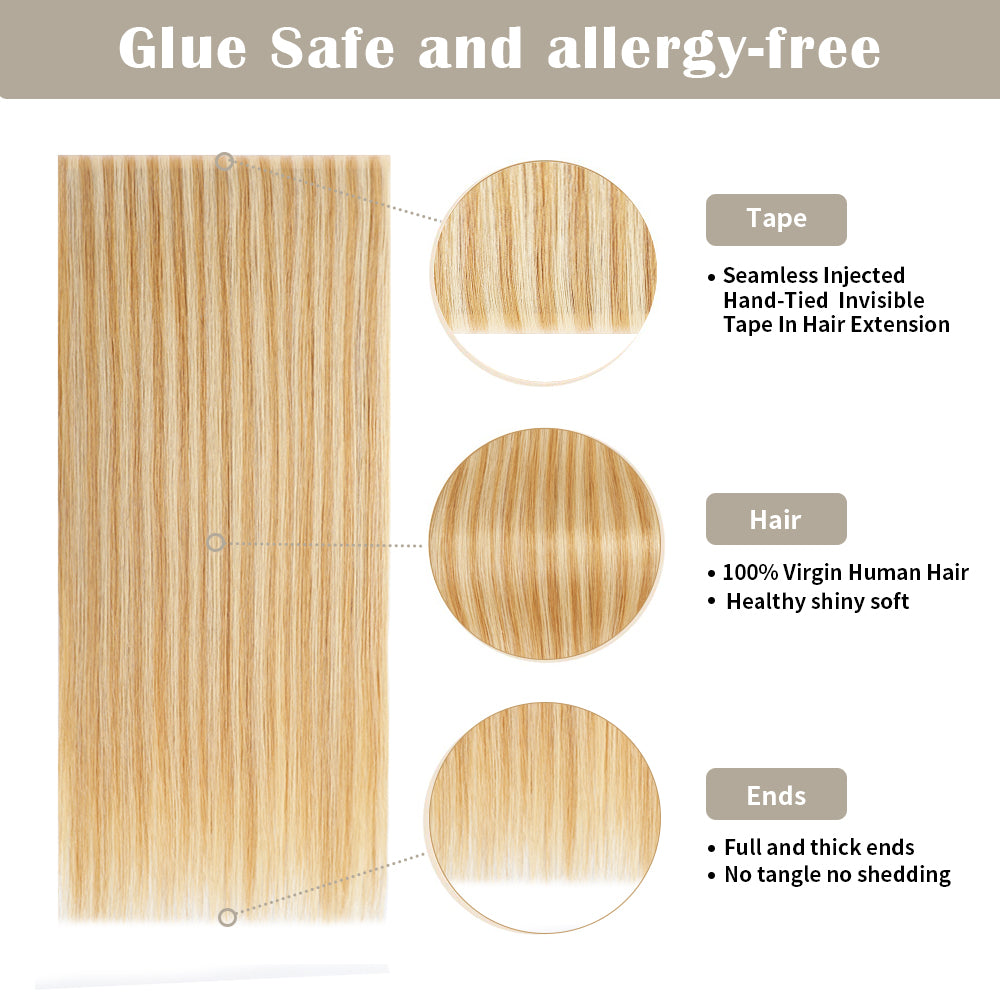 Yilite (#P27/613) Strawberry Blonde Bleach Blonde Tape Weft Hair Extensions