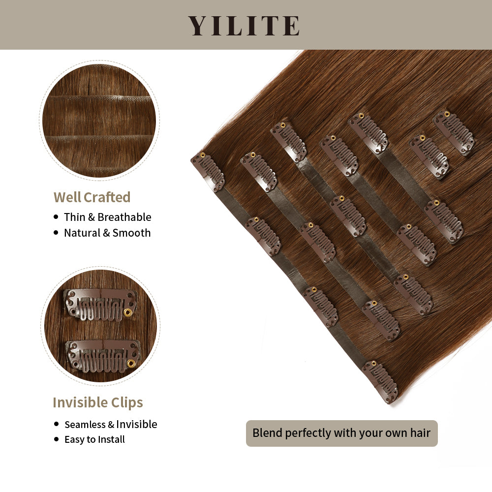 Yilite (#6) Chestnut Brown Seamless Clip Ins 7Pcs