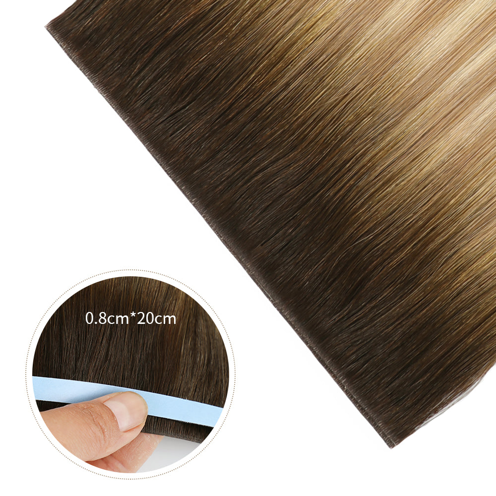Yilite (#T2/P18/60) Darkest Brown with Ash Blonde Balayage Tape Weft Hair Extensions