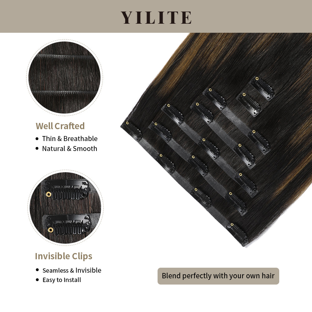 Yilite (#P1B/6/T1B) Natural Black Balayage Seamless Clip Ins 7Pcs