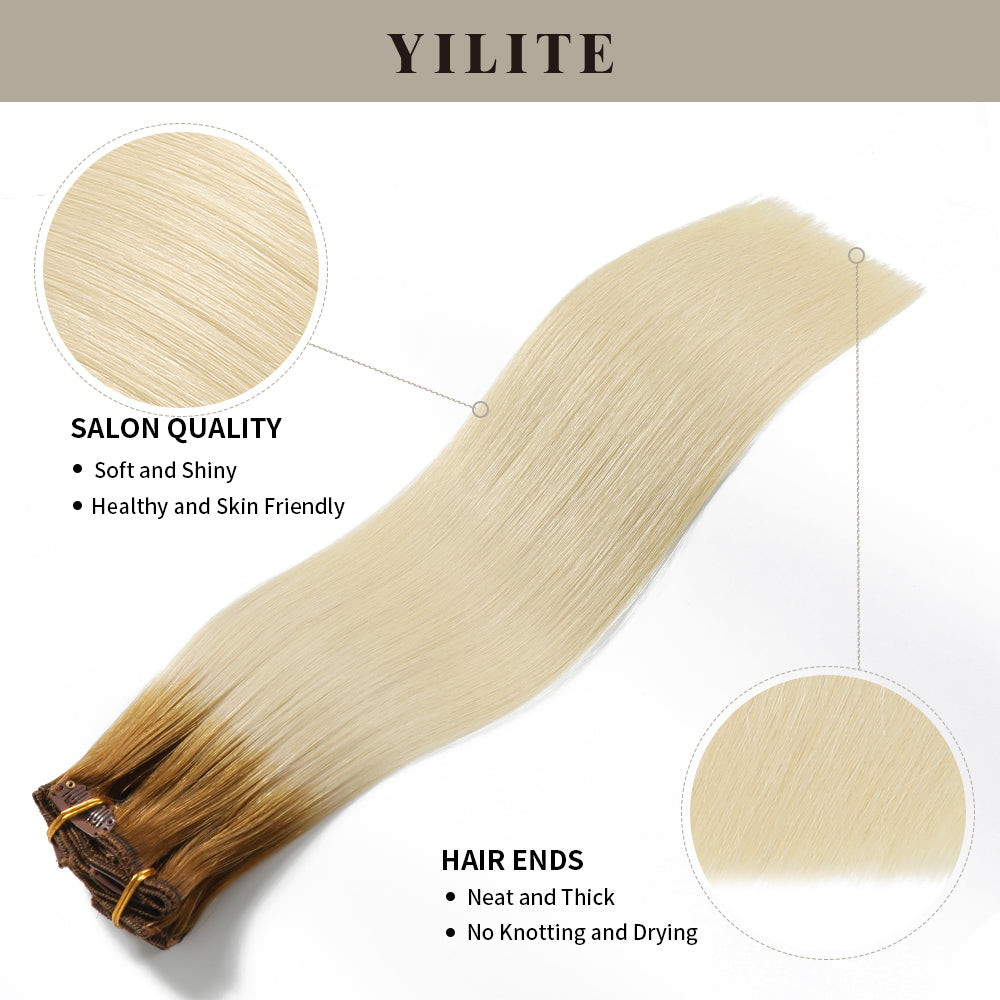 Yilite (#T8/60) Light Brown to Platinum Blonde Classic Clip Ins