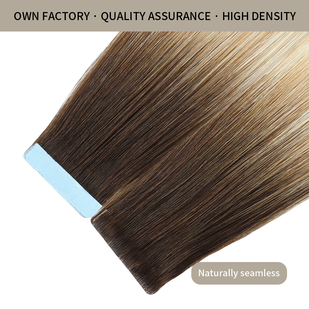 Yilite  (#T2/P18/613) Darkest Brown with Blonde Balayage Invisible Tape In Extensions 20Pcs