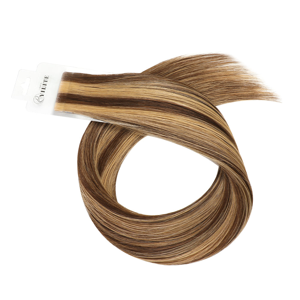Yilite (#P4/27) Caramel Blonde Balayage Invisible Tape In Extensions 20Pcs