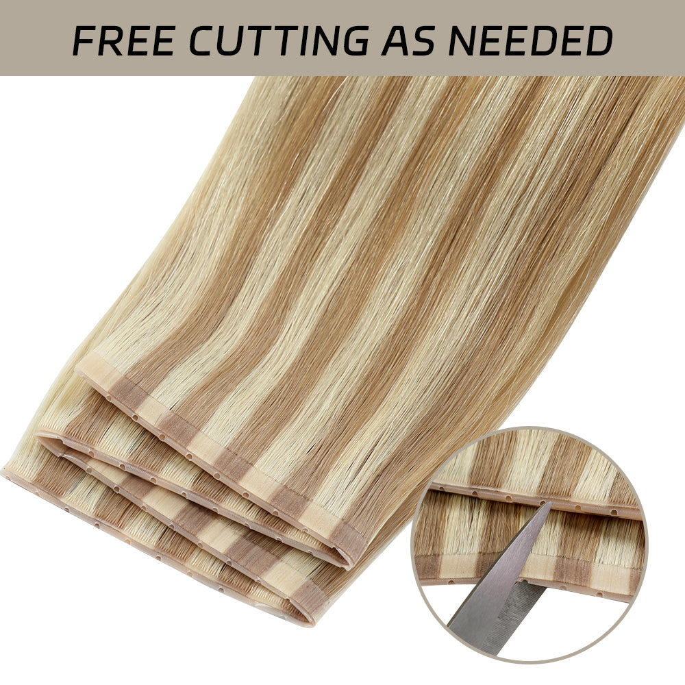 Yilite (#P18/613) Ash Blonde Highlights Butterfly Weft Hair Extensions