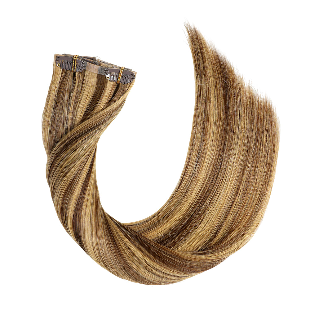 Yilite (#P4/27) Caramel Blonde Balayage Seamless Clip Ins 7Pcs