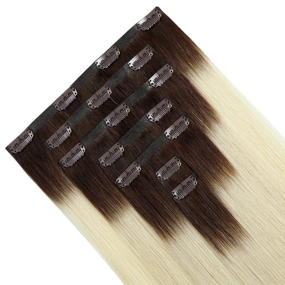 Yilite (#T2/60) Darkest Brown to Platinum Blonde Seamless Clip Ins 7Pcs