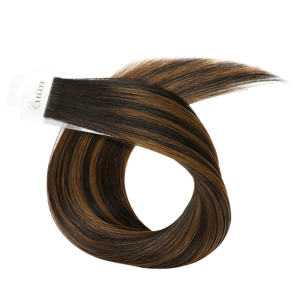 Yilite (#P1B/6/T1B) Natural Black Balayage Invisible Tape In Extensions 20Pcs