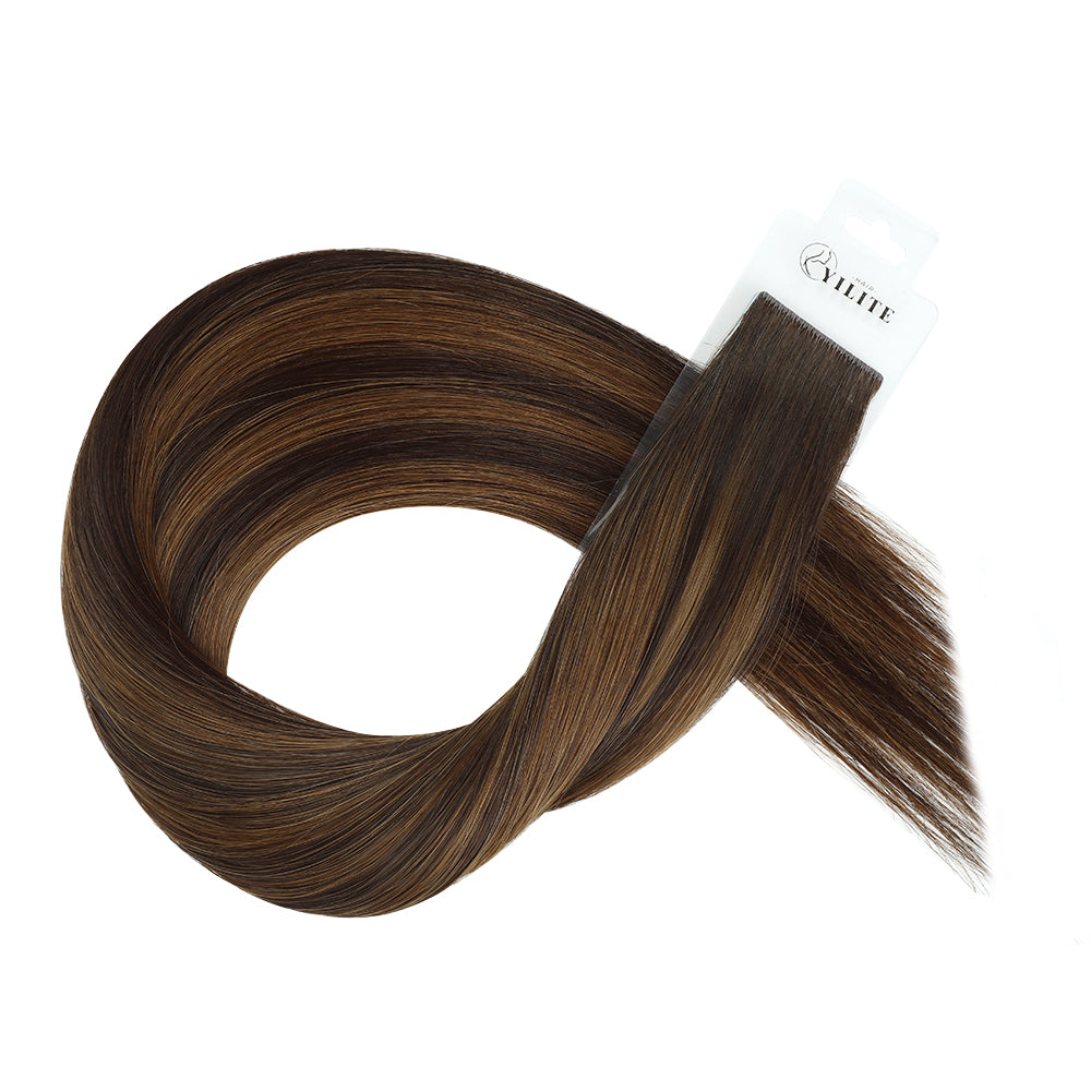 Yilite (#P2/6/T2) Darkest Brown Balayage Invisible Tape In Extensions 20Pcs