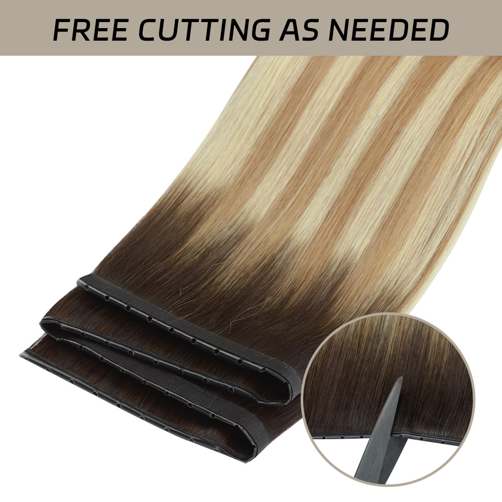 Yilite (#T2/P18/60) Darkest Brown with Ash Blonde Balayage Butterfly Weft Hair Extensions